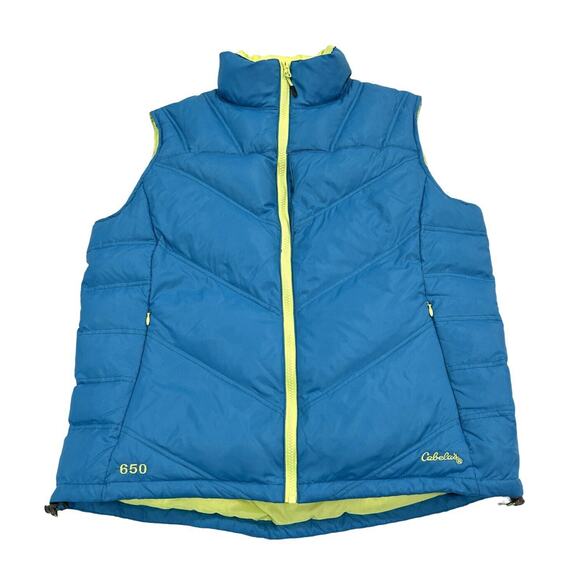 Cabelas Womens Puffer Vest Goose Down 650 Fill Size M Aqua Blue Full Zip - Picture 1 of 5